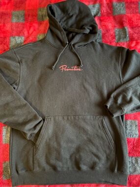 Primitive Black Hoodie with Red Script Logo Center Chest